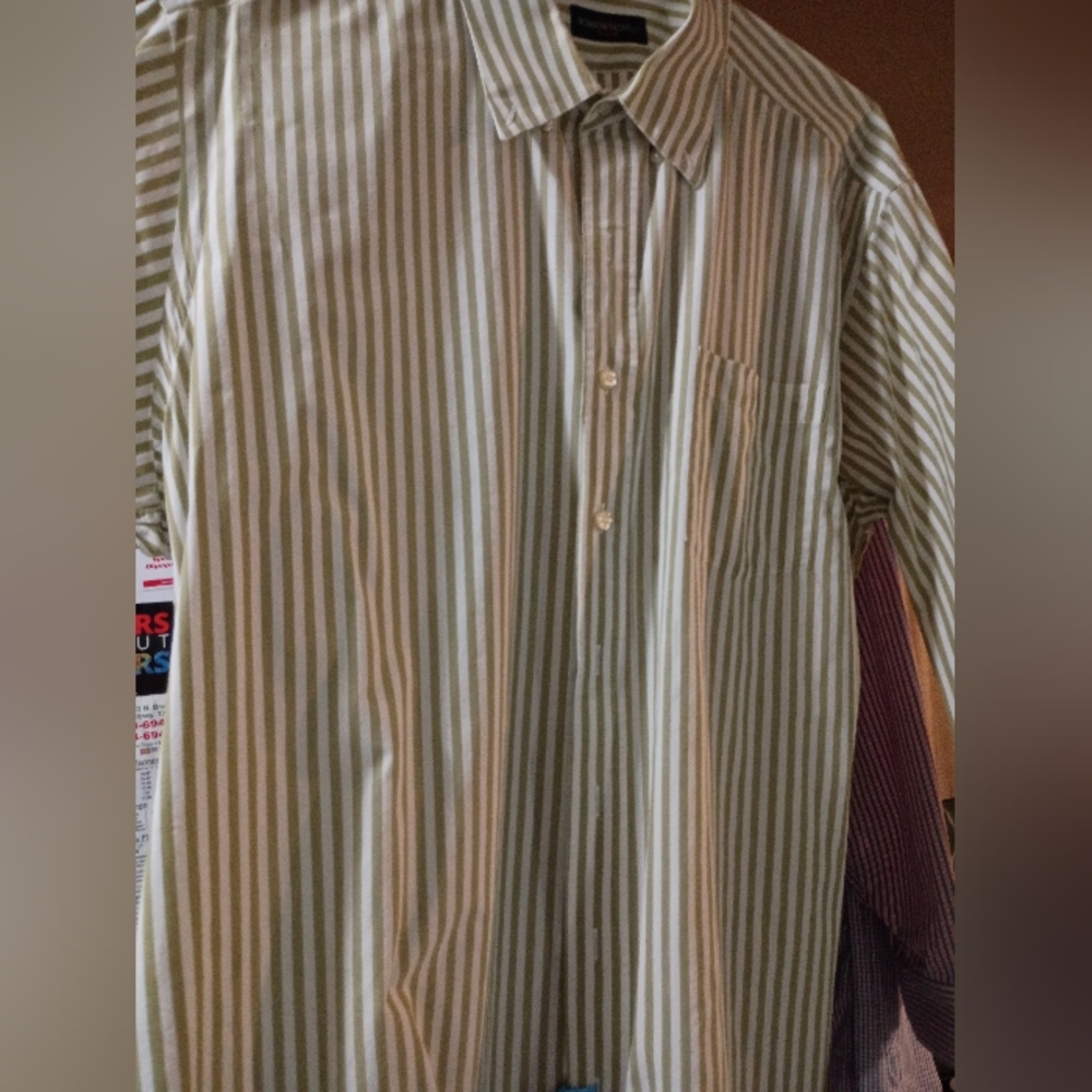 Men's Striped Light Olive Green Shirt 2X